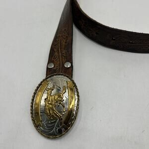 Steer Wrestling Cowboy Belt Rodeo Nickel Silver Vtg 80s SIZE 39 Rockmount USA